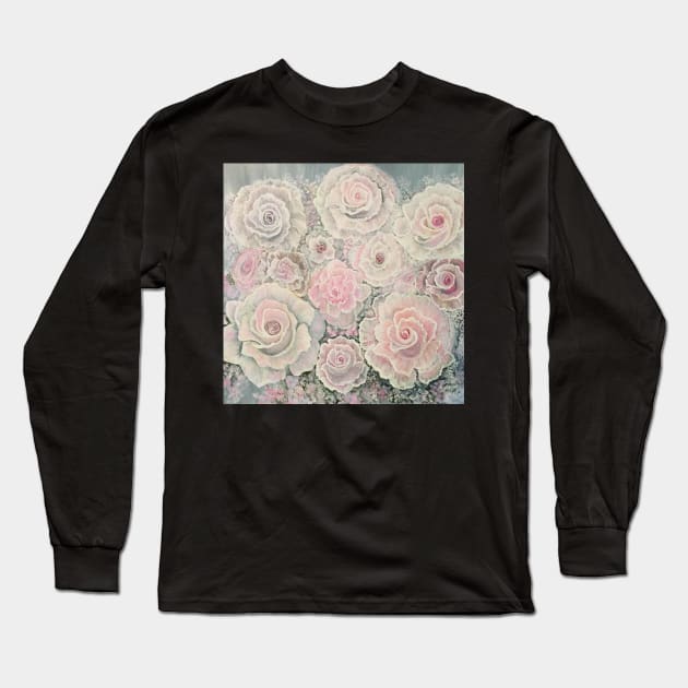 Pink & White Roses Floral Pattern Gifts and Accessories for Flower Lovers Long Sleeve T-Shirt by tamdevo1